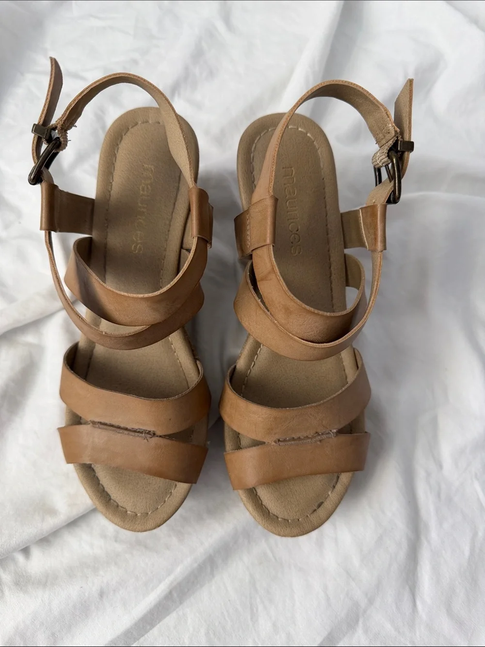 Tan Women's Strappy Wedge Sandals